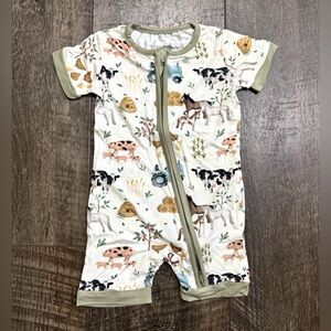 Baby Bamboo Bodysuit Zipper Sleeper Shorty PJs Farm Print 0-3m